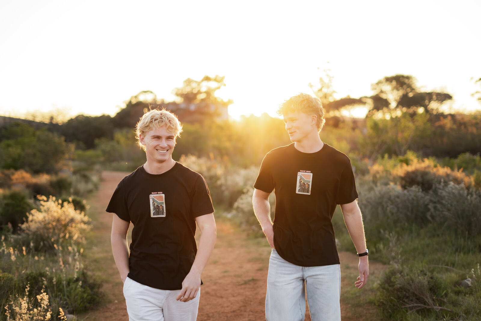 Tim Morrel and Garfield walking together after filming WARCRY SERIES